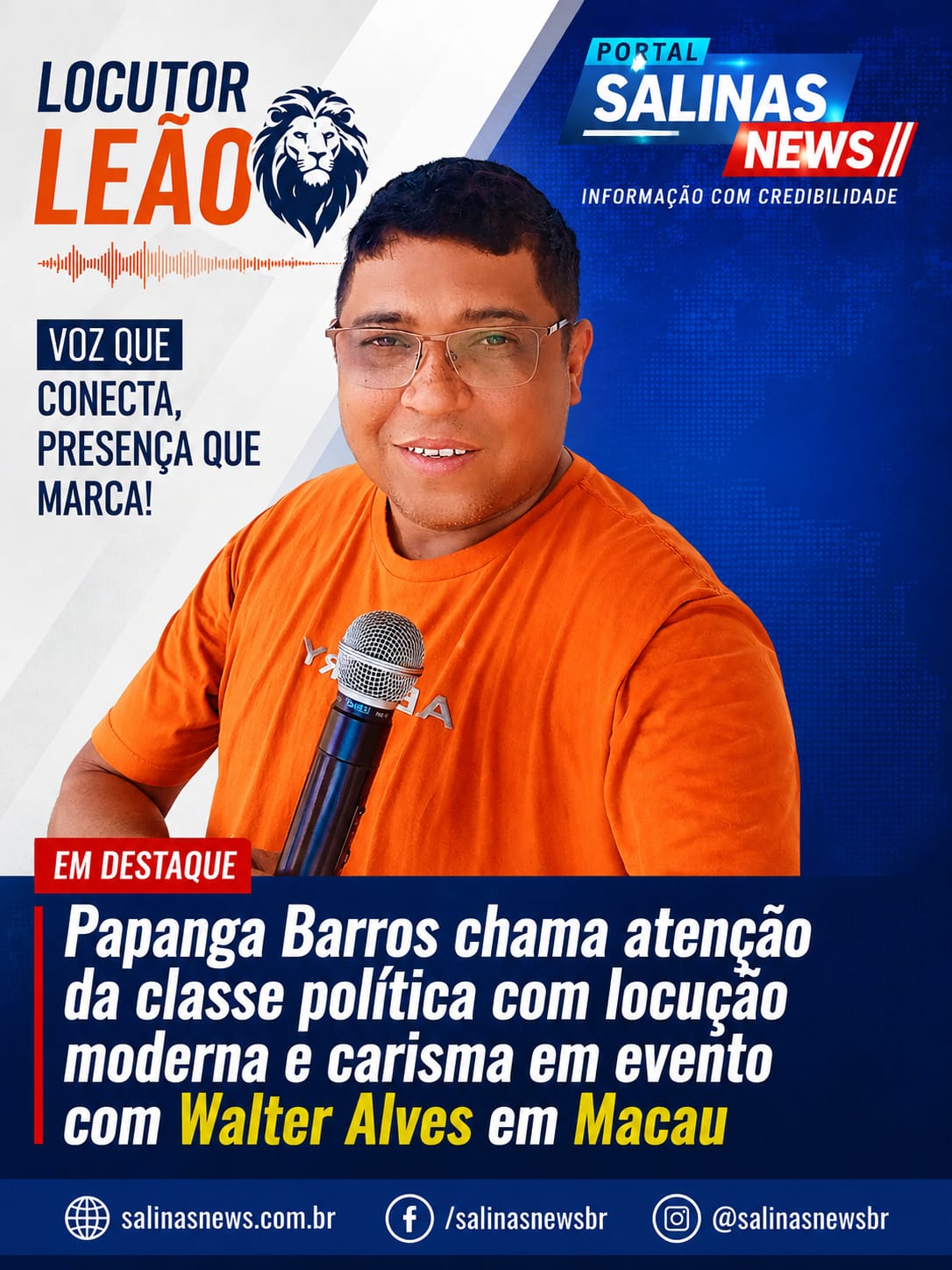 Papanga Barros chama atenção da classe política com locução dinâmica e carisma em evento com Walter Alves em Macau