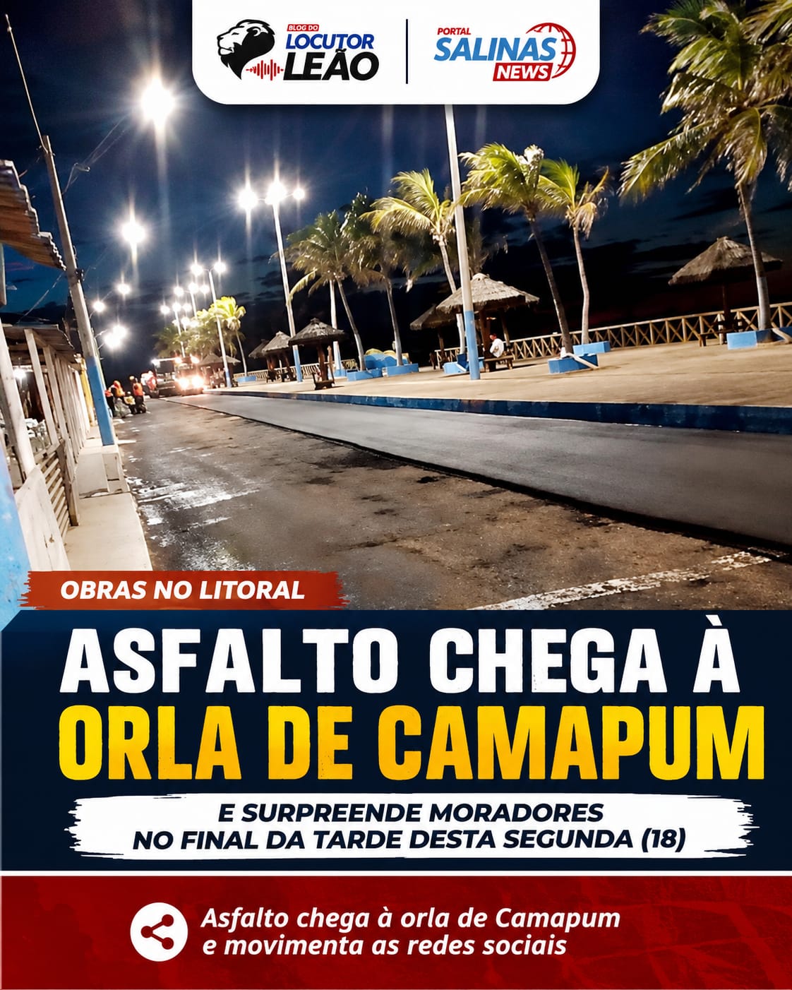 Asfalto chega à orla de Camapum e movimenta as redes sociais