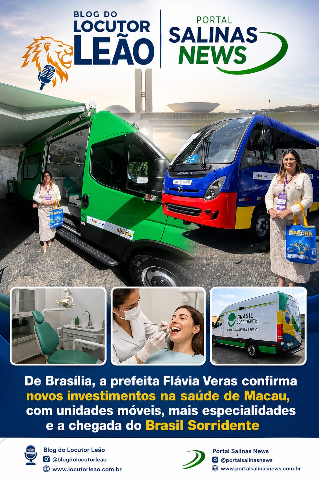 De Brasília, a prefeita Flávia Veras confirma novos investimentos na saúde de Macau, com unidades móveis, mais especialidades e a chegada do Brasil Sorridente