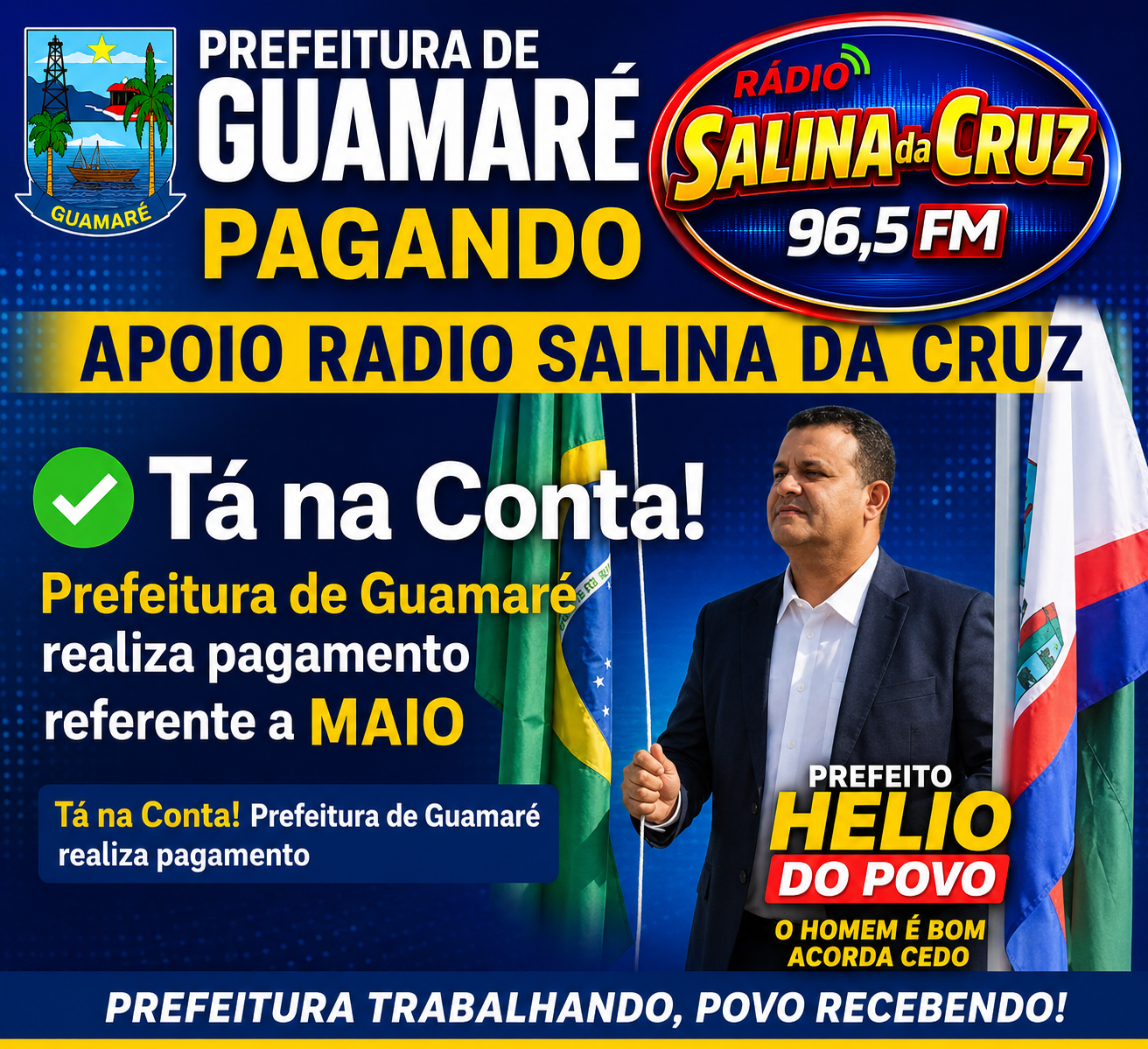 A Prefeitura de Guamaré realizou o pagamento referente ao mês de MAIO! ✅