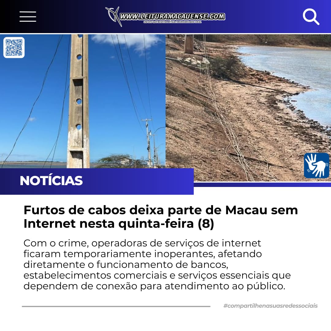 Uma parte da cidade de Macau, incluindo agências bancárias, amanheceu nesta quinta-feira, 08 de janeiro, sem acesso à internet em decorrência do furto de cabos na entrada da cidade.